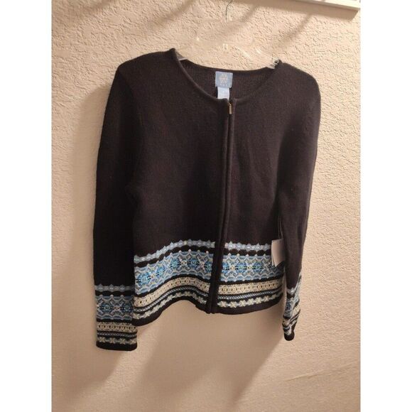 Frost Women's Large Cardigan Sweater Wool Zip Front Black Blue Green Sequins - Picture 1 of 8